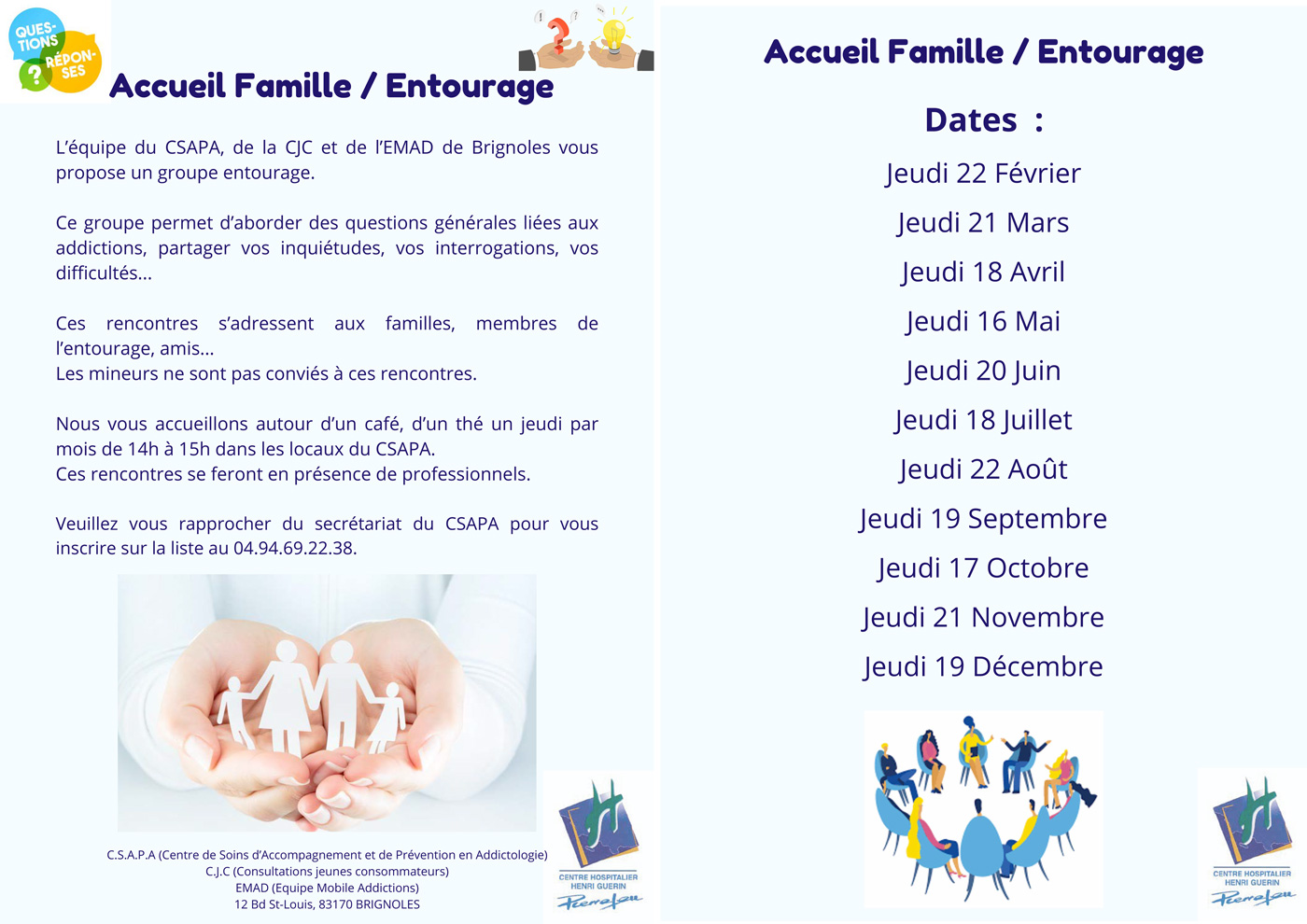 Accueil familles entourage calendrier